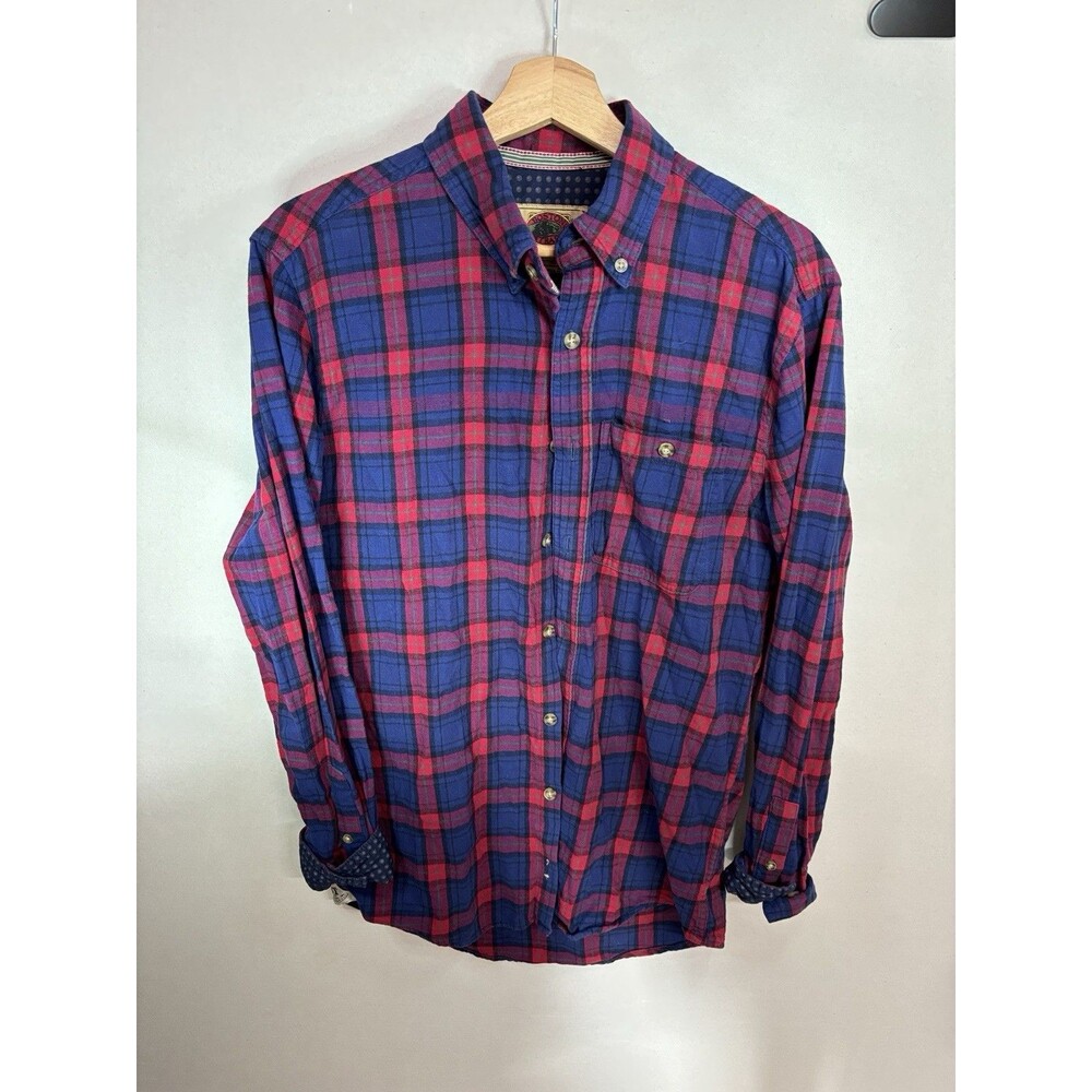 Boston Traders Men Button Up Shirt Small Red Buffalo Plaid Flannel Long Sleeve